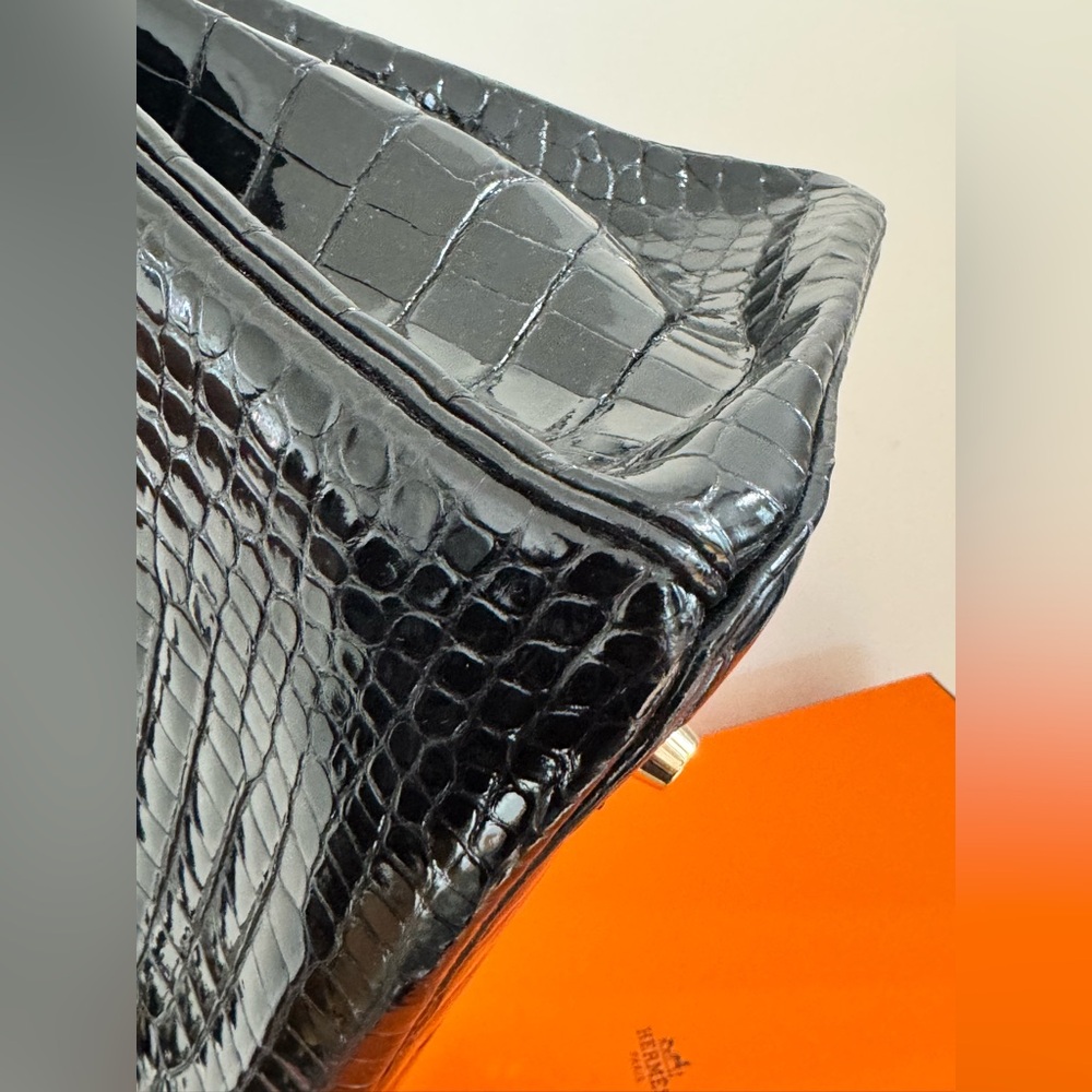 Hermès Birkin 35 – Shiny Porosus Crocodile, Black Box Dust Bag keys Clothette - Picture 12 of 16